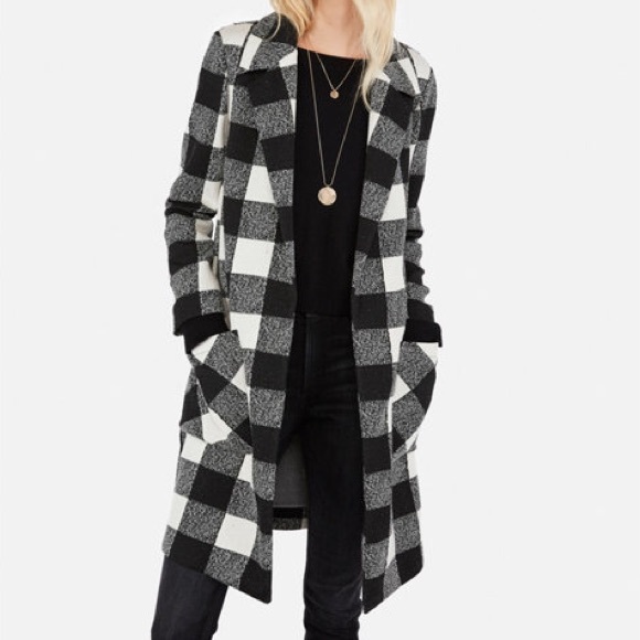 Express Jackets & Blazers - Express Checker Print Notch Collar Open Coat